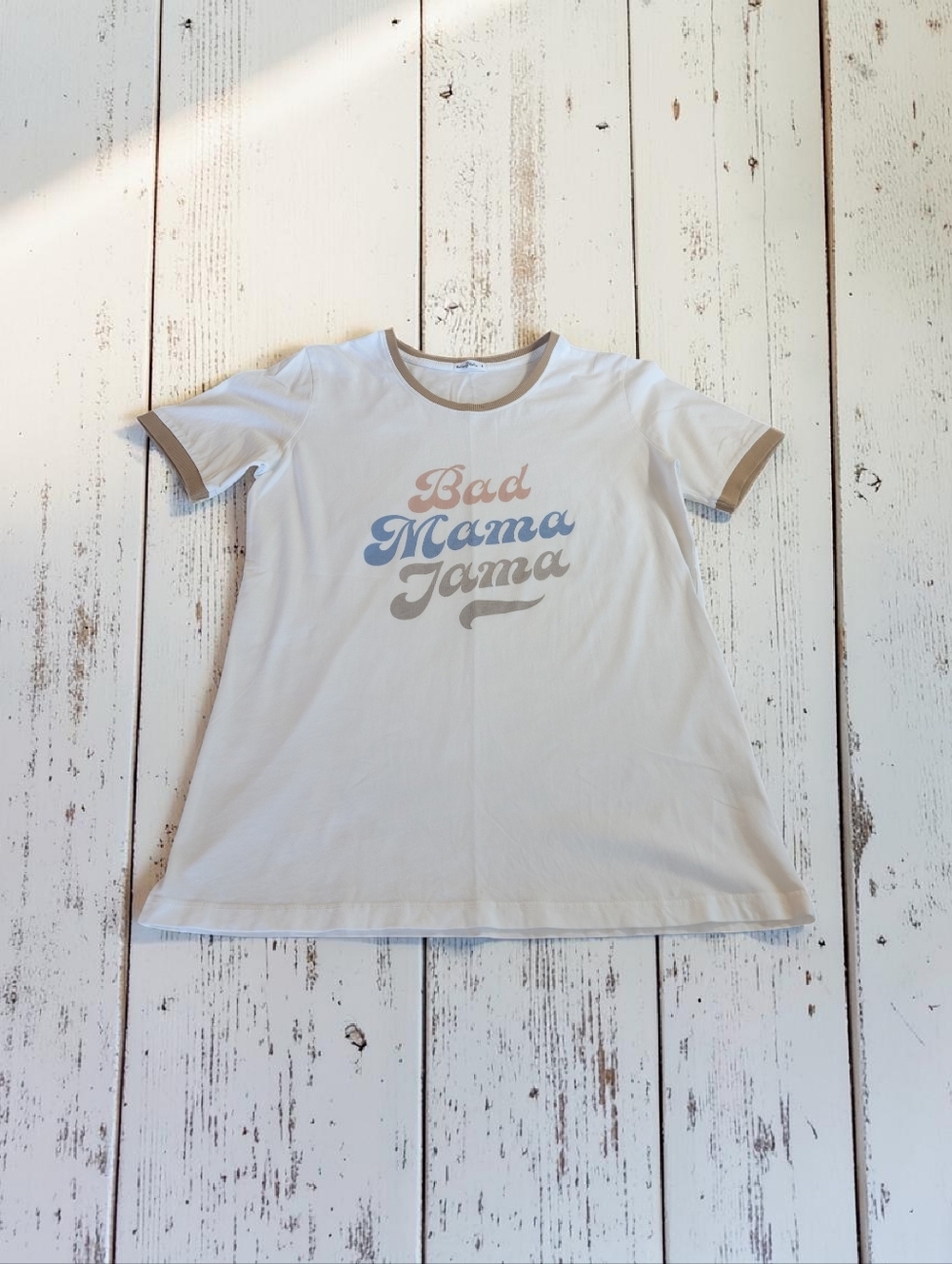 LIKE NEW Bad Mama Jama Short Sleeve Tee - Cream with Multi-Color Script